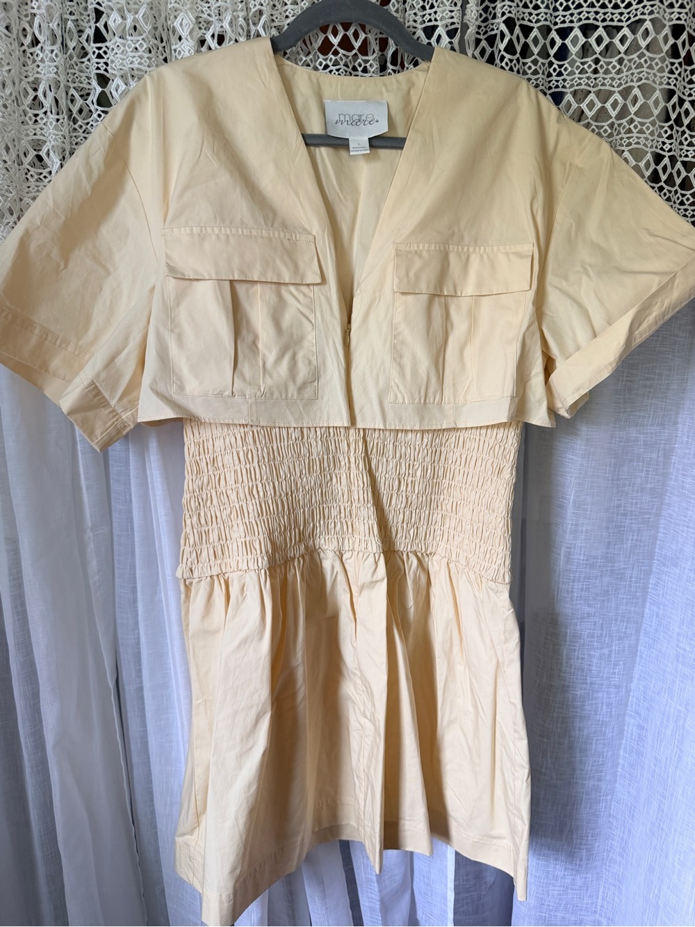 Anthropologie: Mare Mare Utility Short-Sleeve Mini Shirt Dress: Large: Khaki